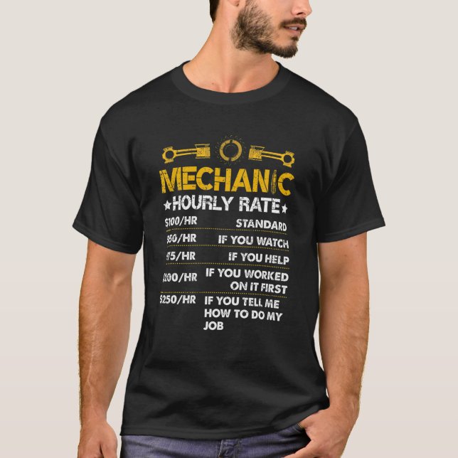 Camiseta Gracioso Mechanic Hourrate Tasas De Trabajo Horas  (Anverso)