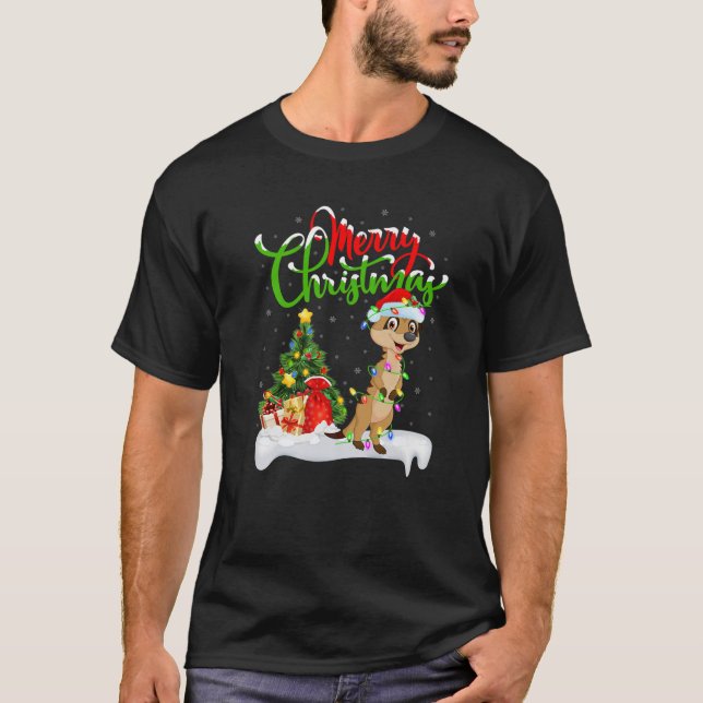 Camiseta Gracioso Meerkat Animal Lover Xmas Lighting Meerka (Anverso)