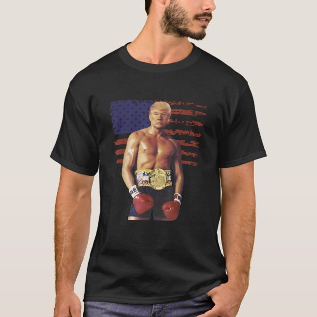 Camiseta Gracioso meme de boxeo en Trump con bandera estado (Anverso)