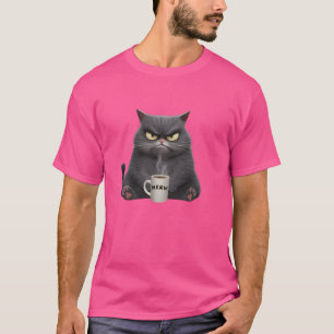 Camiseta Gracioso Meme De Café Gris Tee Meow Para Mujeres H