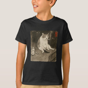 Camiseta Gracioso meme de fumar un gato triste kit de arte 