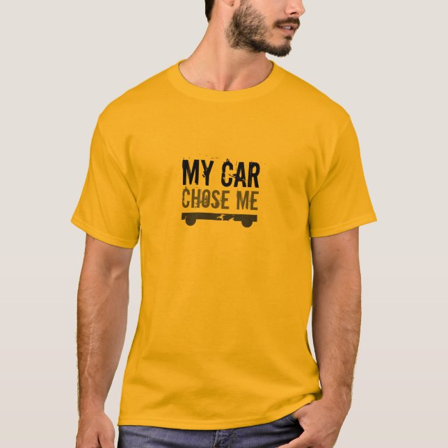 Camiseta Gracioso, MI COCHE ME ESCOGIÓ Impresión Gris (Anverso)