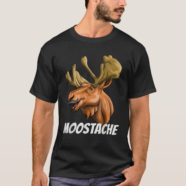 Camiseta Gracioso Moostache Dad Chiste Animal Moose Mustach (Anverso)