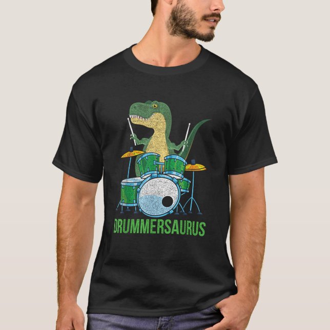 Camiseta Gracioso músico de dinosaurio T Rex Drummer Boys R (Anverso)