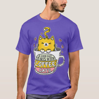 Camiseta Gracioso Naranja café tazón gato Gato lindo Gato A