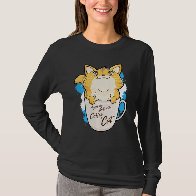 Camiseta Gracioso Naranja Cat Coffee Mug Cat Idea (Anverso)