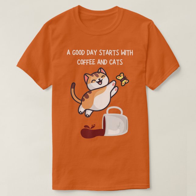 Camiseta Gracioso Naranja Cat Coffee Mug Cat Lover (3) (Diseño del anverso)
