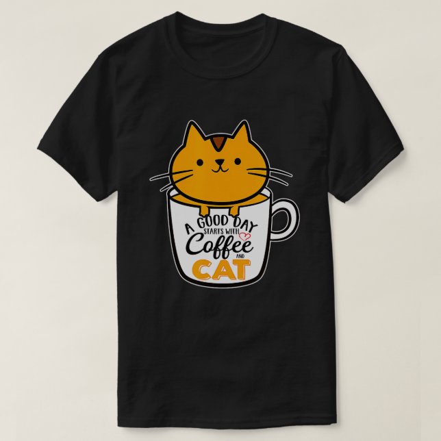 Camiseta Gracioso Naranja Cat Coffee Mug Cat Lover (4) (Diseño del anverso)
