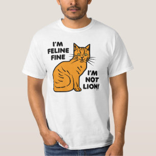 Camiseta Gracioso Naranja de Pun Cat Feline Fine Kitty