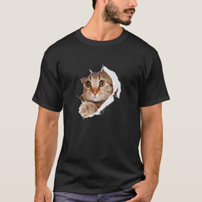 Camiseta Gracioso Naranja lindo Tabby Cat Riéndose A Través (Anverso)