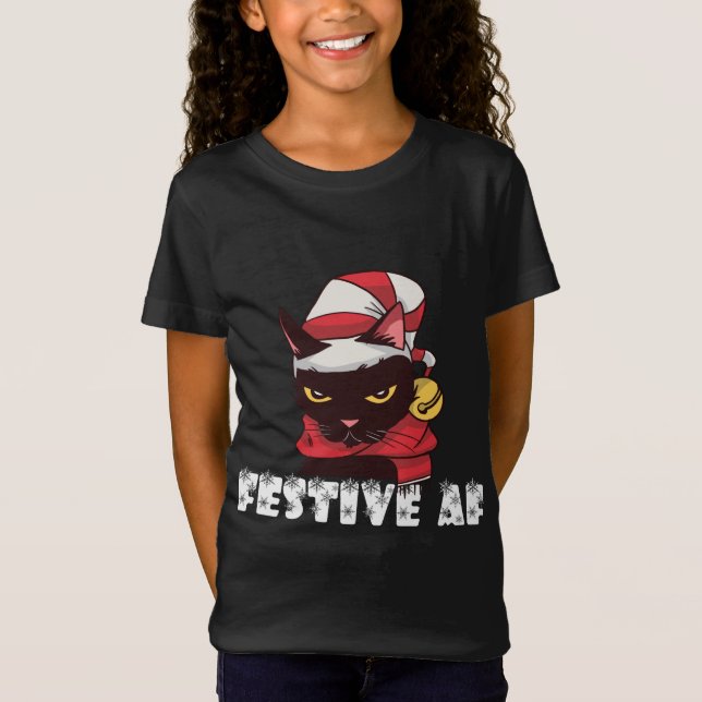Camiseta Gracioso Navidad de AF festivo felino Meowy Ugly X (Anverso)
