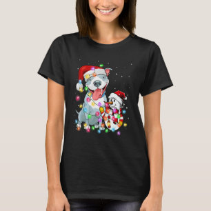 Camiseta Gracioso Navidad de Perro Pitbull Tee Snowman Xmas