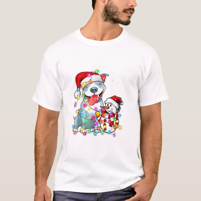 Camiseta Gracioso Navidad de Perro Pitbull Tee Snowman Xmas (Anverso)