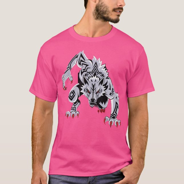 Camiseta Gracioso negro agresivo lobo rojo ojos Werewolf (Anverso)