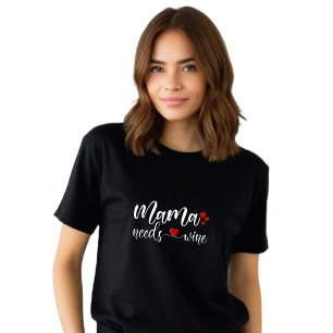 Camiseta Gracioso negro "Mamá necesita vino"