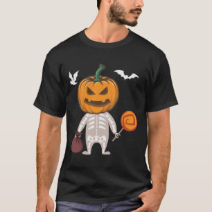 Camiseta Gracioso niño Skeleton Cabeza de calabaza Candy