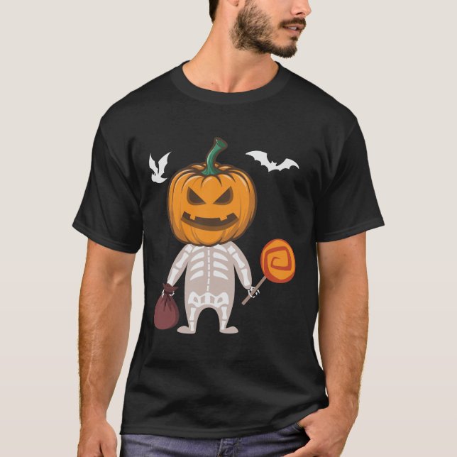Camiseta Gracioso niño Skeleton Cabeza de calabaza Candy (Anverso)