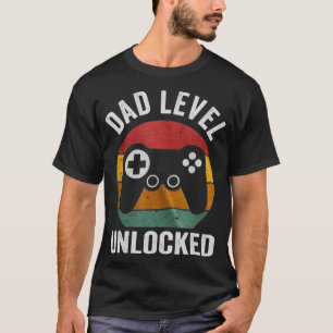 Camiseta Gracioso Nuevo Papá Nivel Desbloqueado Día Tee