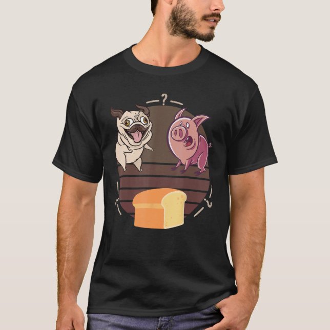 Camiseta Gracioso pan de pan de cerdo de perro de pug, comp (Anverso)