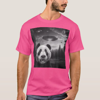 Camiseta Gracioso Panda Selfie En Alien Ufo Invasion