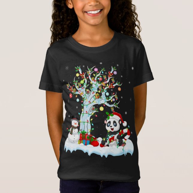 Camiseta Gracioso Panda Xmas Tree iluminando Santa Hat Pand (Anverso)