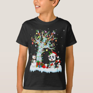 Camiseta Gracioso Panda Xmas Tree iluminando Santa Hat Pand