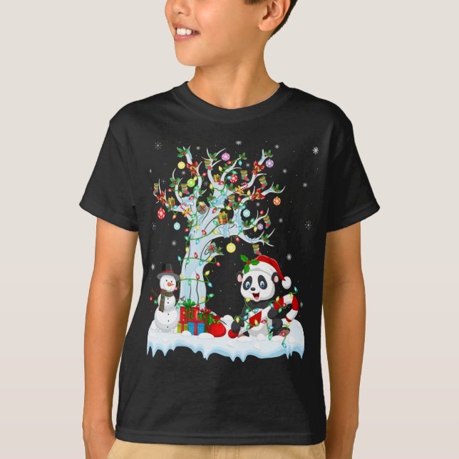 Camiseta Gracioso Panda Xmas Tree iluminando Santa Hat Pand (Anverso)