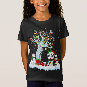 Camiseta Gracioso Panda Xmas Tree iluminando Santa Hat Pand