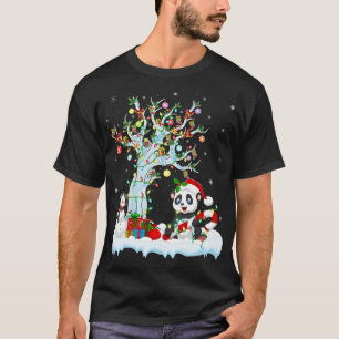 Camiseta Gracioso Panda Xmas Tree iluminando Santa Hat Pand