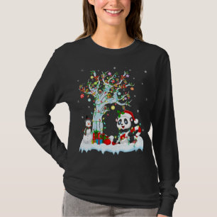 Camiseta Gracioso Panda Xmas Tree iluminando Santa Hat Pand