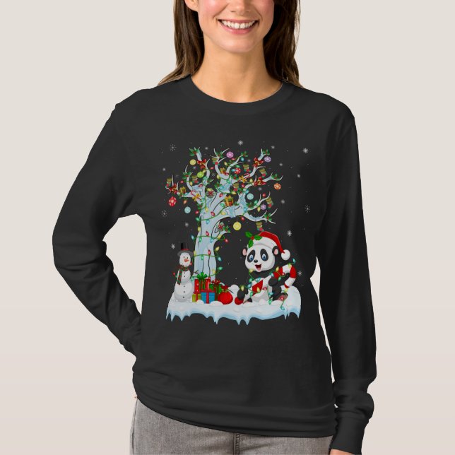 Camiseta Gracioso Panda Xmas Tree iluminando Santa Hat Pand (Anverso)