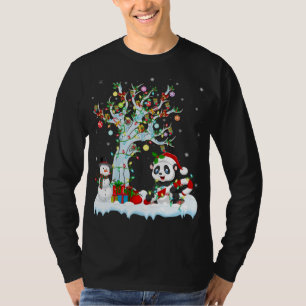 Camiseta Gracioso Panda Xmas Tree iluminando Santa Hat Pand