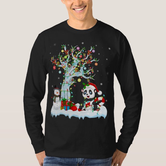 Camiseta Gracioso Panda Xmas Tree iluminando Santa Hat Pand (Anverso)