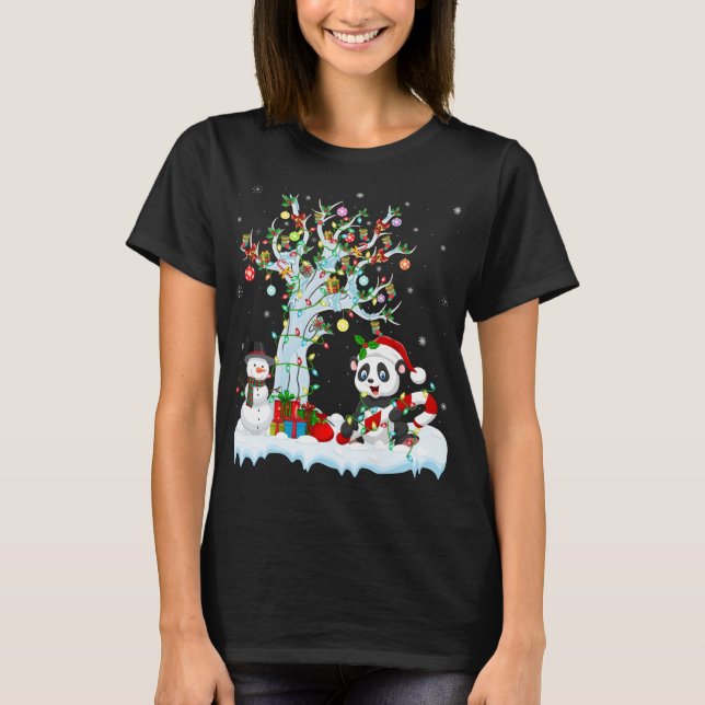 Camiseta Gracioso Panda Xmas Tree iluminando Santa Hat Pand (Anverso)