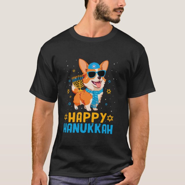 Camiseta Gracioso Papá Noel Corgi Perro Menorah Chanukah Xm (Anverso)