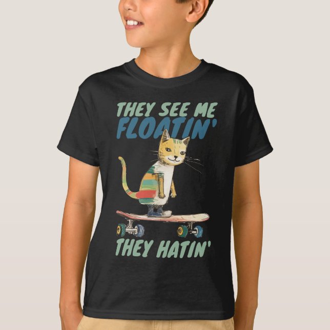 Camiseta Gracioso patinaje callejero de gato calico abordan (Anverso)
