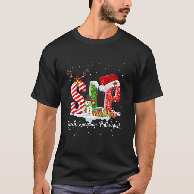 Camiseta Gracioso patólogo de lengua de habla de SLP Santa  (Anverso)