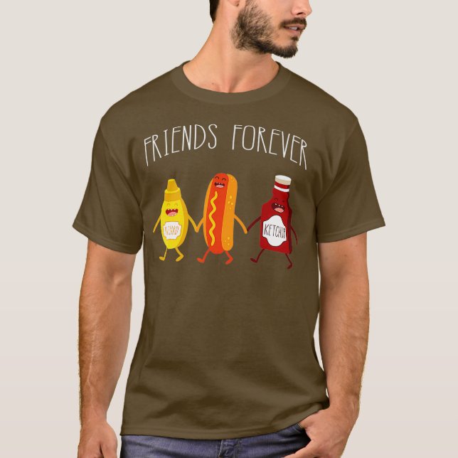 Camiseta Gracioso perro caliente Mustard Ketchup Amigos par (Anverso)