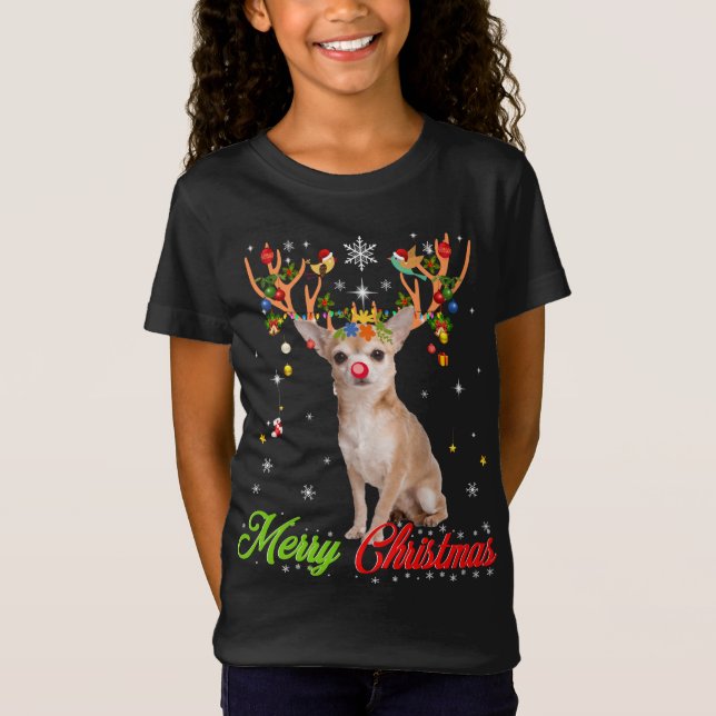 Camiseta Gracioso Perro Chihuahua con Hormigas Feliz Navida (Anverso)