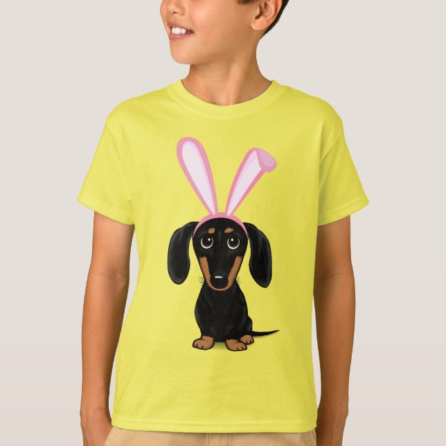 Camiseta Gracioso perro conejo de Pascua negro y tan Dachsh (Anverso)