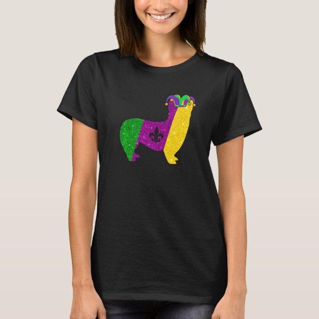 Camiseta Gracioso Perro Corgi Mardi Gras Fiesta Máscara Per (Anverso)