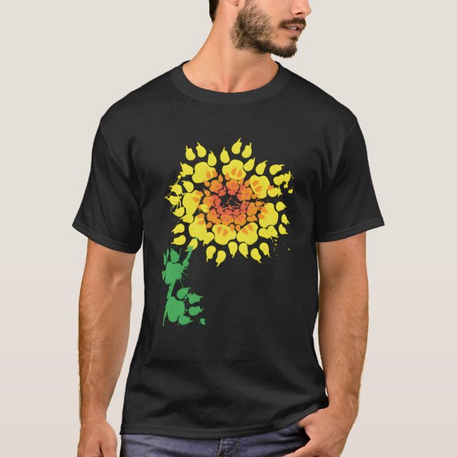 Camiseta Gracioso perro de la pintura al girasol regalo par (Anverso)