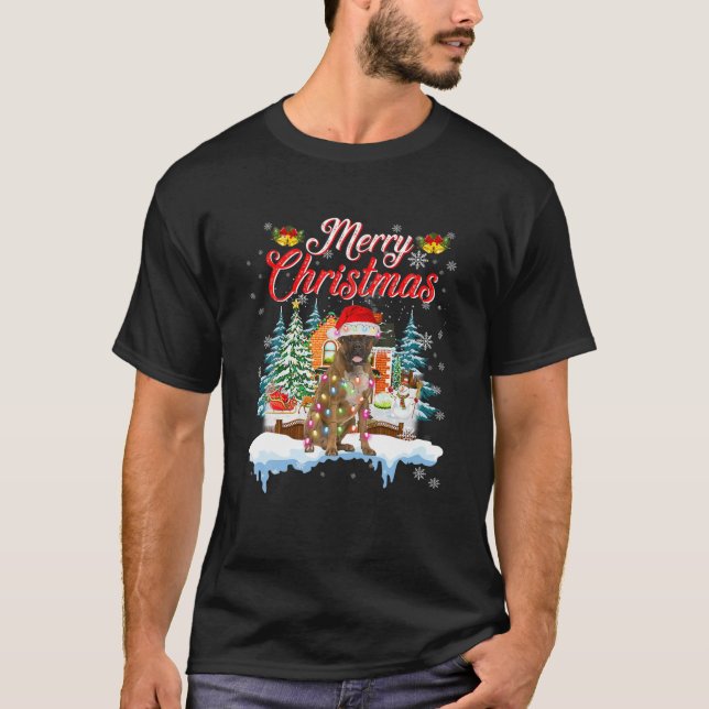 Camiseta Gracioso perro de Santa Boxer Feliz Navidad Hombre (Anverso)