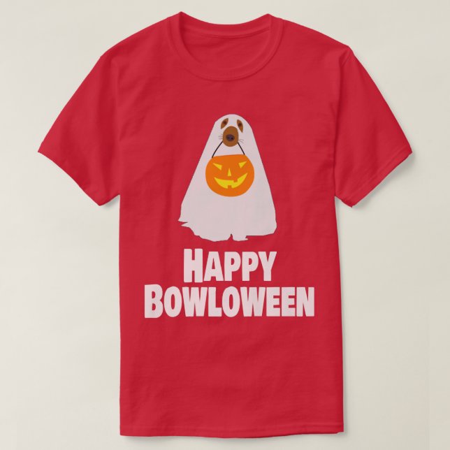 Camiseta Gracioso perro Halloween Ghost Costume Feliz Bowlo (Diseño del anverso)