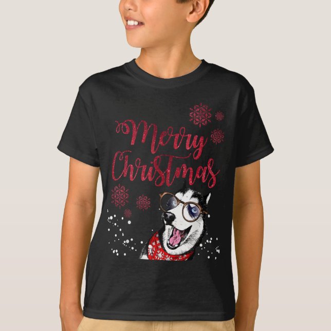 Camiseta Gracioso perro Husky Feo Navidad Feliz Navidad (Anverso)