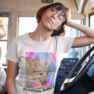 Camiseta Gracioso perro pastor alemán y conejito orejas muj