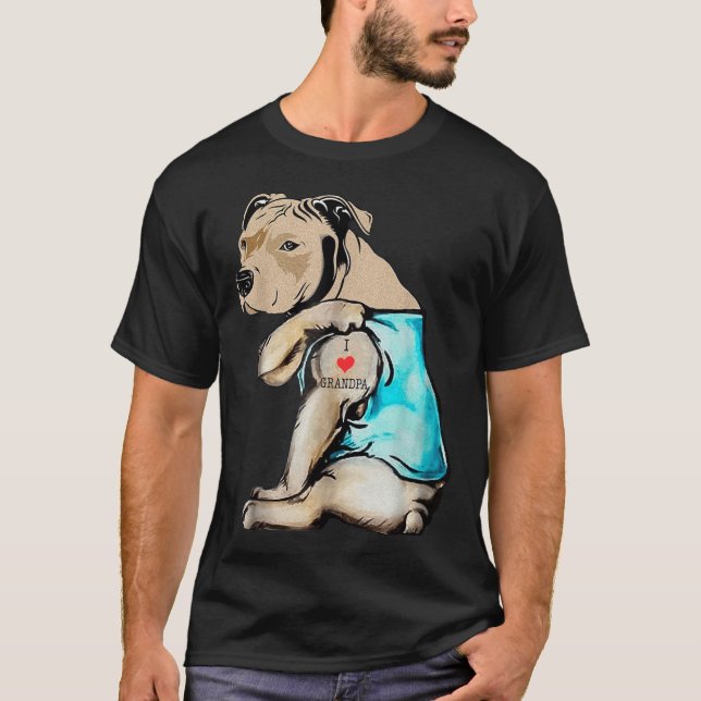 Camiseta Gracioso perro Pitbull Amo Abuelo Tattoo Funny Gra (Anverso)