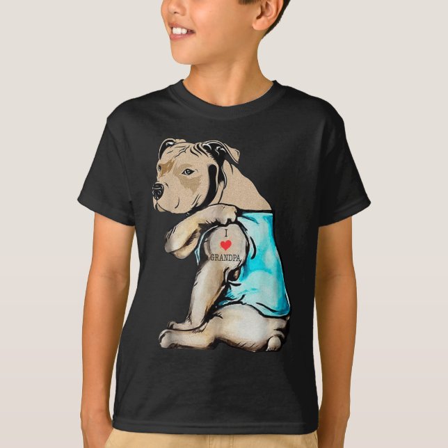 Camiseta Gracioso perro Pitbull Amo Abuelo Tattoo Funny Gra (Anverso)