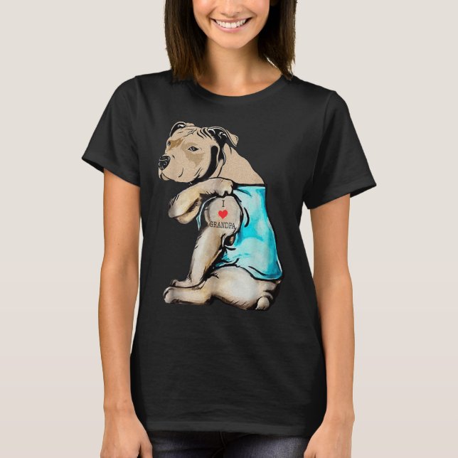 Camiseta Gracioso perro Pitbull Amo Abuelo Tattoo Funny Gra (Anverso)