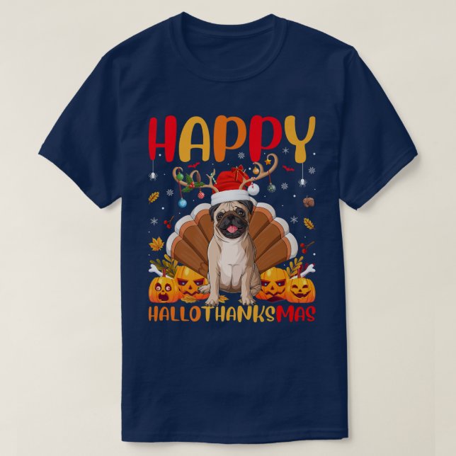 Camiseta Gracioso Perro Pug Lover Feliz Pug HelloMas  (Diseño del anverso)